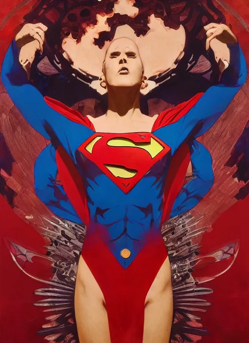 Prompt: symmetry! portrait of superman, red spike aura in motion, floating pieces, painted art by tsuyoshi nagano, greg rutkowski, artgerm, alphonse mucha, spike painting