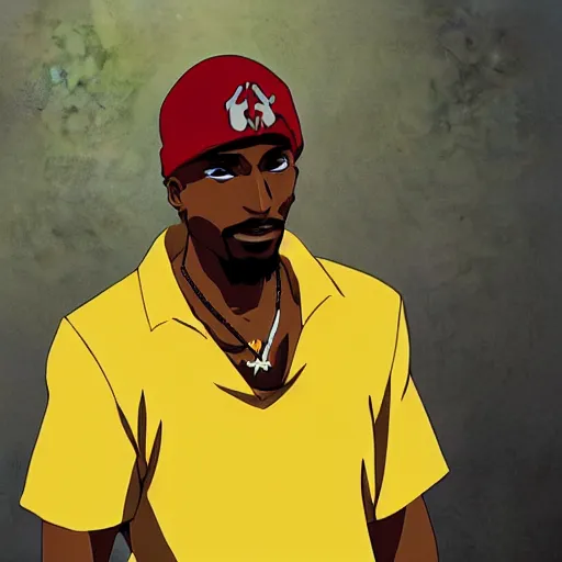 Image similar to Tupac Shakur, screenshot from a 2012s anime