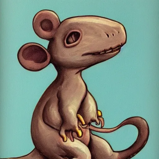 Image similar to dinosaur mouse, epic pose, old painting