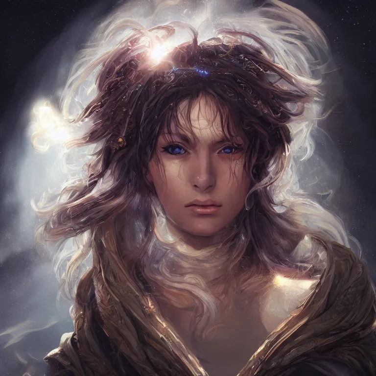 Image similar to highly detailed portrait of a beautiful celestial mage, dramatic light, artstation
