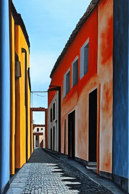 Image similar to deserted street in colonia El Viso, Madrid, realist painting by María Moreno, 1981