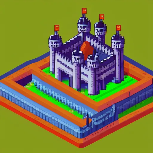 Prompt: isometric view, pixel art, evil castle with tower