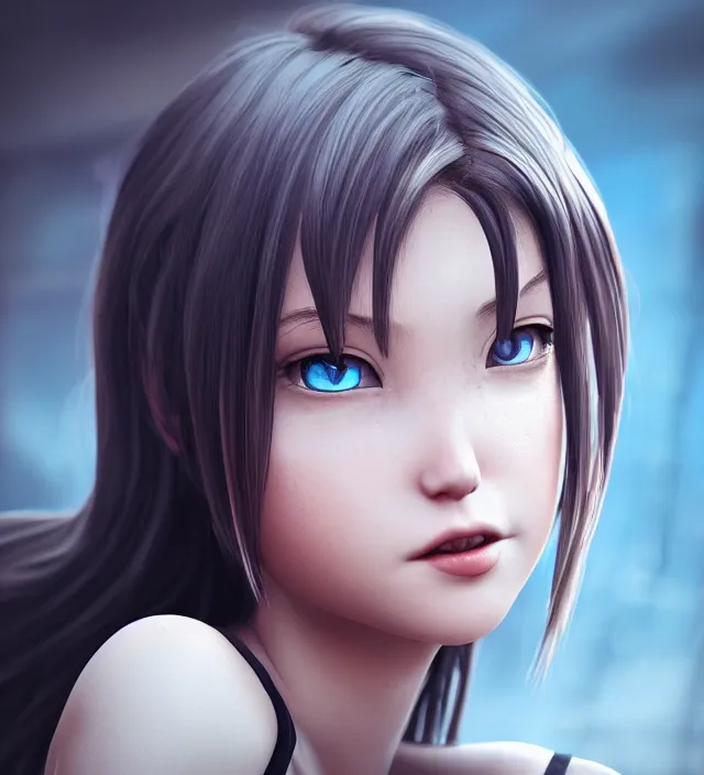 Image similar to photo rendering of a beautiful girl epic photorealistic portrait in toriyama miyazaki squareenix pixar vray noir style depth of field lens in flare leica zeiss detailed trending award winning on flickr artstation