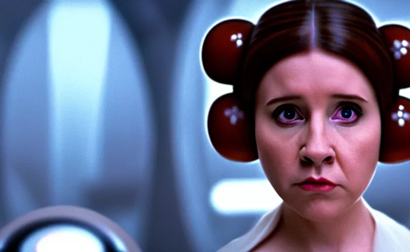 Image similar to hamster princess leia, movie still, star wars, cinematic, sharp focus, cinematic grain, cinematic lighting, 8 k