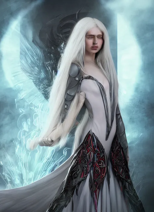 Prompt: An epic fantasy comic book style full body painting of a pale girl with long straight white hair, she is wearing a dress with a chess pattern, Unreal 5, DAZ, hyperrealistic, octane render, cosplay, RPG portrait, dynamic lighting