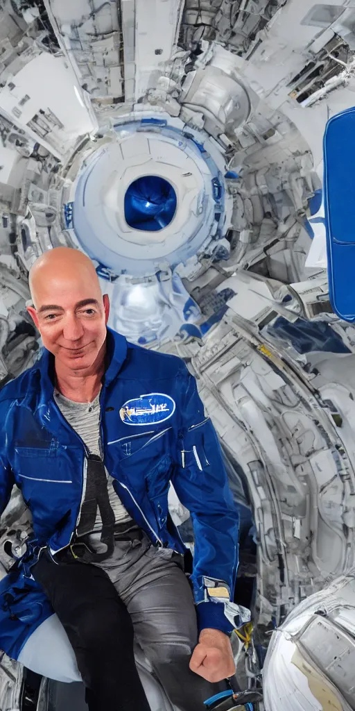 Prompt: jeff bezos sitting inside of a blue origin rocket that's parachute has failed, hyper realistic, sony 5 0 mm lens