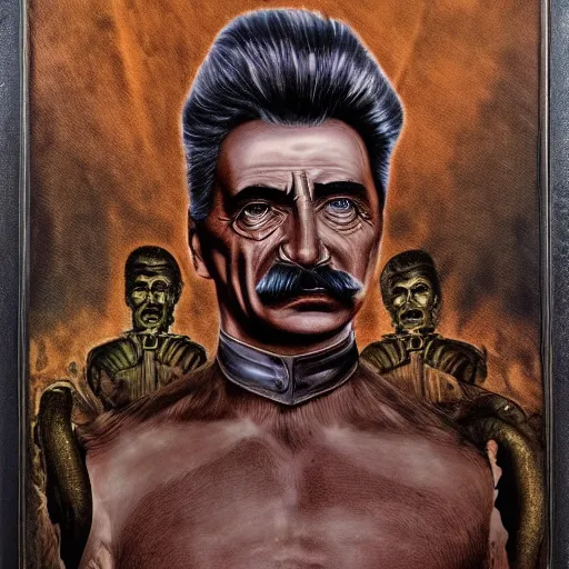 Prompt: bodyhorror portrait of josef stalin abomination, photo - realistic, color image, 2 k, highly detailed, by h. r. giger