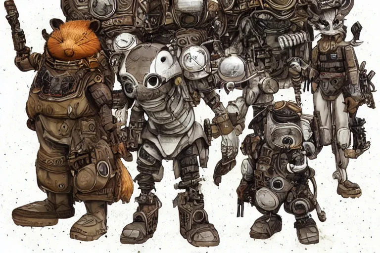 Image similar to anthropomorphic rodent with white and black ancestral ornate japanese tactical gear on an abandonment desert planet, high intricate details, long shot, rule of thirds, golden ratio, graphic novel by fiona staples and dustin nguyen, by beaststars and orange, peter elson, alan bean, studio ghibli, makoto shinkai