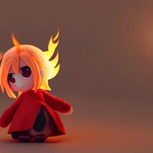 Prompt: cute fumo plush of a living fireball, lens flare, flame and smoke particle sim, anime girl, vray