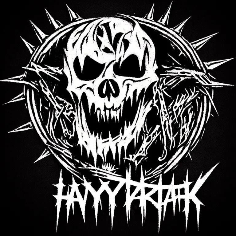 Prompt: heavy trash metal logo spiky dark creepy dark satanic illustration logo