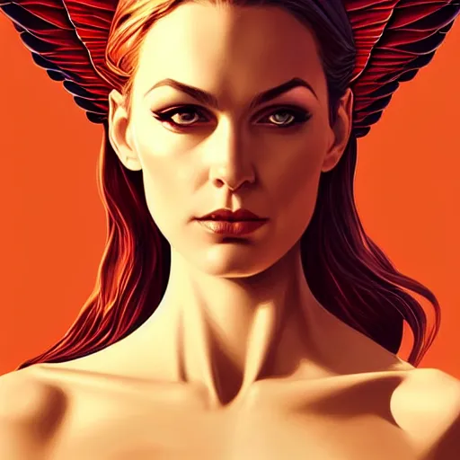 Prompt: portrait of a powerful pretty woman with wings, digital art, sharp details, concept art, smooth, sharp focus, illustration, symmetry face, fine details. art by alex ross, brittney lee - h 6 4 0