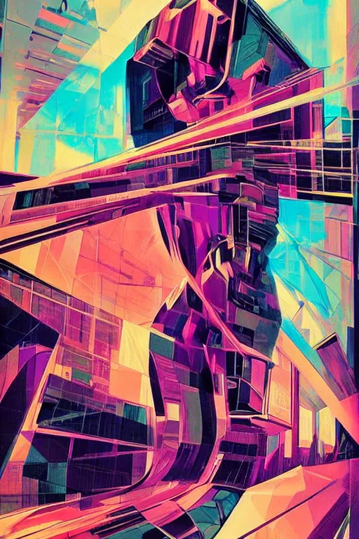 Prompt: wideangle portrait, a dancer among broken tensor fields, madness, decoherence, synthwave, glitch!!, fractured reality, vortex, realistic, hyperdetailed, concept art, art by syd mead, cubism