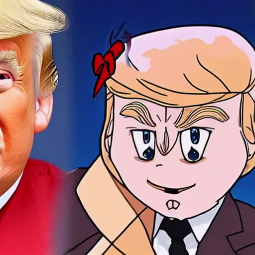 Image similar to Donald Trump as an anime character from Studio Ghibli