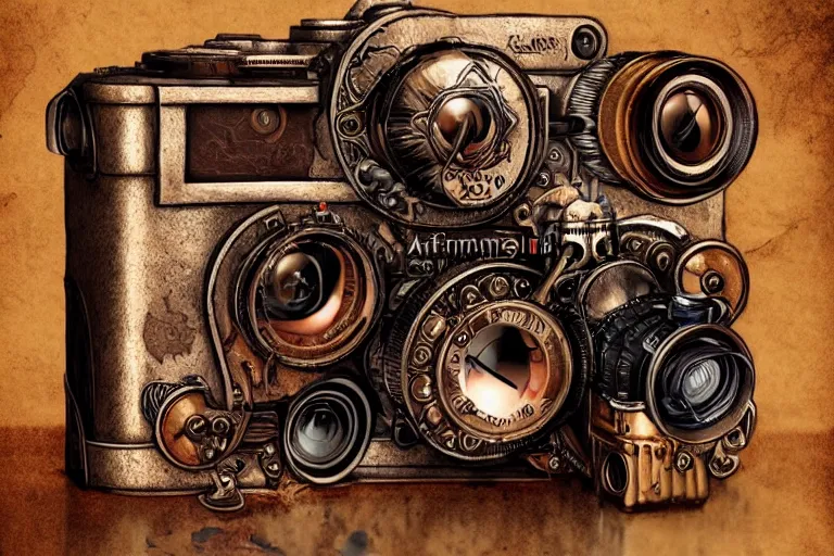 Image similar to a steampunk camera film by artgerm, hyper detailed, trending on artstation