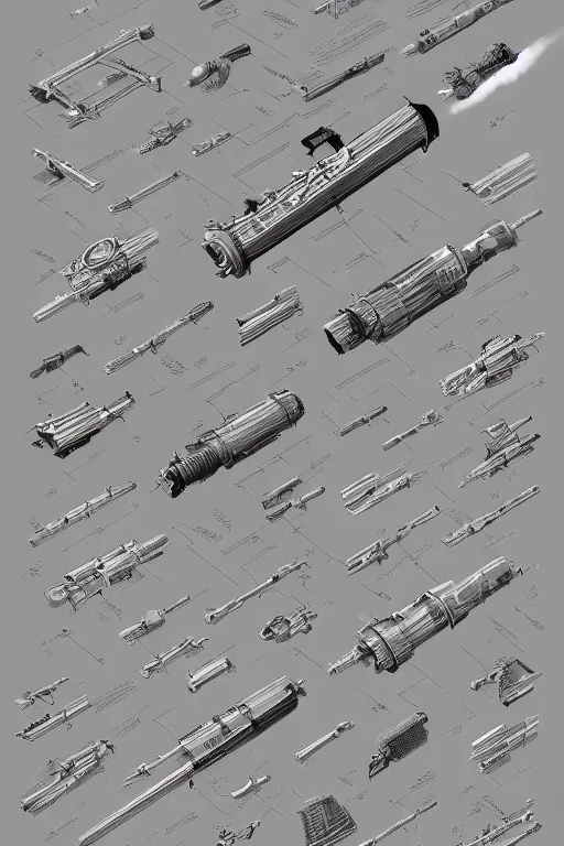 Image similar to exploded view!! aesthetically pleasant technical drawing of an open - source nuclear weapon machinery, hyperdetailed, complex, intricate, isometric, 4 k, trending on artstation