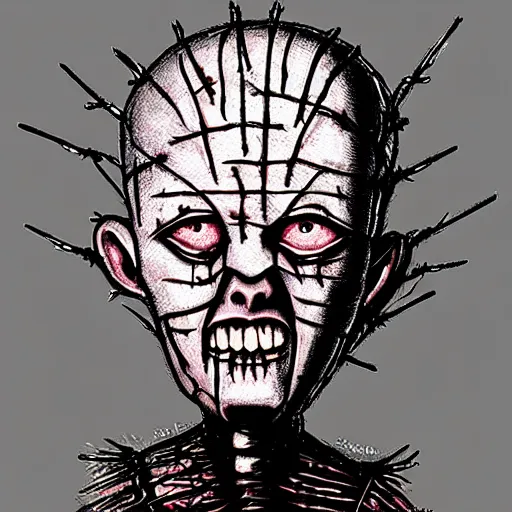 Prompt: Pinhead from Hellraiser, chibi illustration, 4k