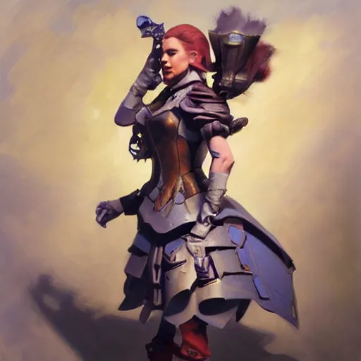 Image similar to greg manchess portrait painting of partially armored alice from alice in wonderland as overwatch character, medium shot, asymmetrical, profile picture, organic painting, sunny day, matte painting, bold shapes, hard edges, street art, trending on artstation, by huang guangjian, gil elvgren, ruan jia, randy vargas, greg rutkowski