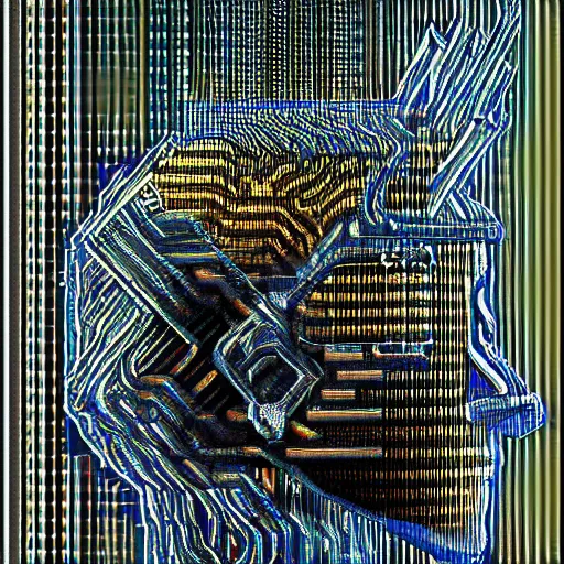 Prompt: god king of ai art, cpu gpu wafer, glitch art, notan, cyberwars by rene lalique, highly detailed, by william - adolphe bouguerea