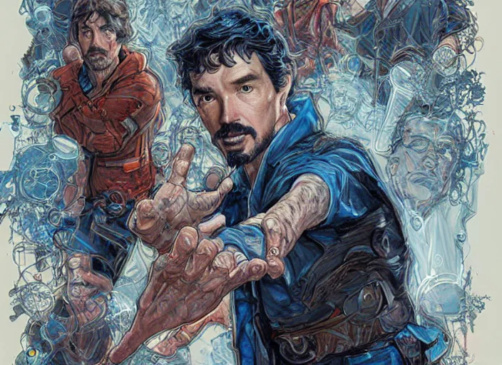 Prompt: a highly detailed technological portrait of stephen strange, james gurney, james jean