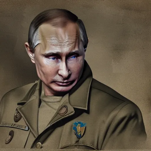 Image similar to putin with firearms, fighting in trenches somewhere in ukraine, highly detailed digital painting