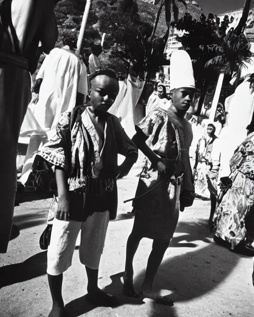 Image similar to Award winning reportage photo of Monegasque Natives wearing traditional garb by Garry Winogrand and Dian Arbus, 85mm ND 5, perfect lighting, gelatin silver process