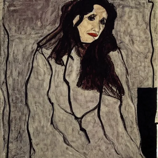 Image similar to Julie Delpy in a free jazz band, portrait, by Egon Schiele