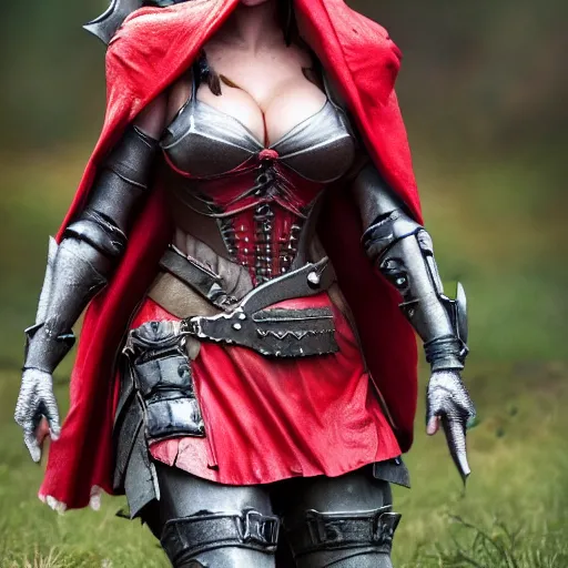 Prompt: full body photo red riding hood kate upton armoured warrior, highly detailed, 4k, HDR, award-winning photo