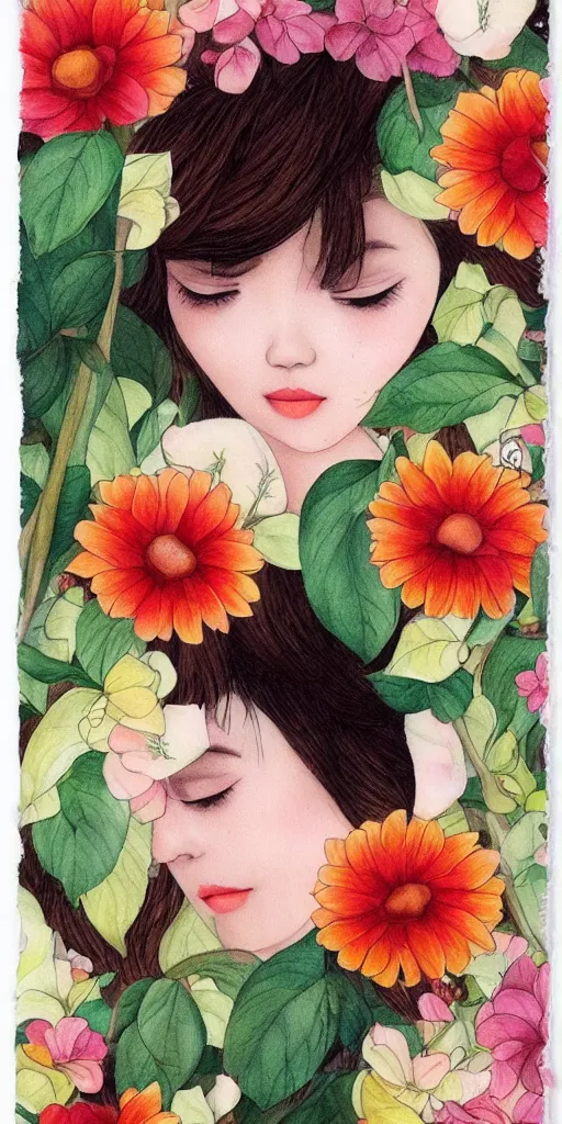 Image similar to beautiful flower, by tran nguyen, warm colors, cozy, etsy stickers, white border, sticker sheet, sticker template