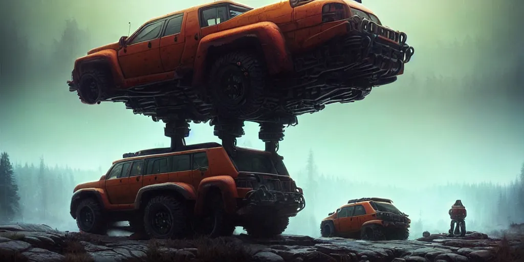 Image similar to a beautiful concept offroad suv, an epic fantasy, dramatic lighting, cinematic, establishing shot, extremely high detail, photorealistic, cinematic lighting, artstation, by simon stalenhag, horizon forbidden west