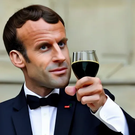 Image similar to Emmanuel Macron drinking a pastis