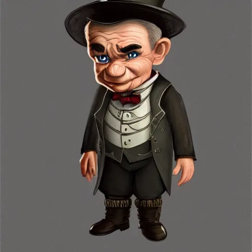 Image similar to an old halfling wearing a suit and top hat, character art, D&D, high detail, trending on artstation