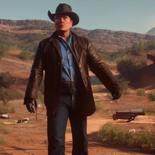 Image similar to Film still of Elon Musk, from Red Dead Redemption 2 (2018 video game)