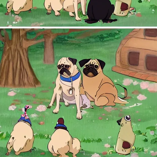 Prompt: Pug birthday in the style of studio Ghibli