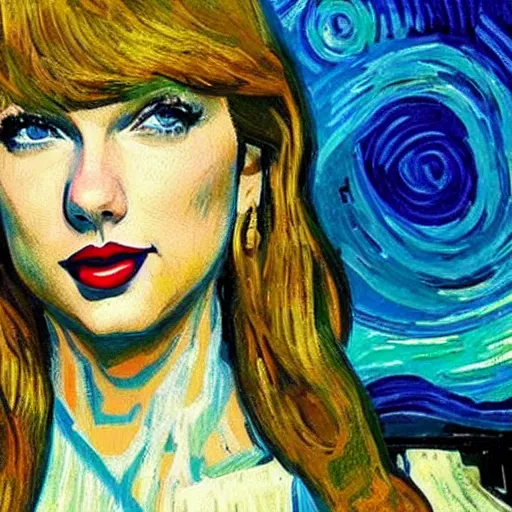 Prompt: Taylor swift in the style of Van Gogh