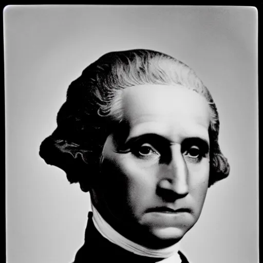 Prompt: photo of George Washington by Diane Arbus, no wig, 2022, black and white, high contrast, Rolleiflex, 55mm f/4 lens