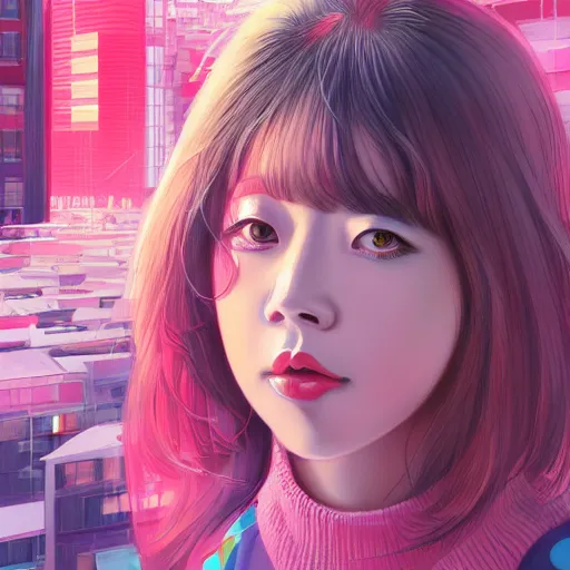 Image similar to 1 9 8 0 s japanese girl in a city pop city, hyper detailed, 8 k, trending, in artstation, digital painting, studio quality, cryengine, character design, smooth, sharp focus