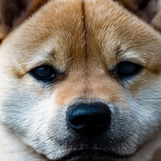 Image similar to Close up of a shiba inu, photo realistic, dramatic lighting, Nat Geo award winner, 100mm lens, bokeh