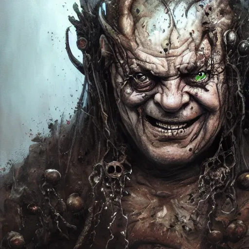 Image similar to closeup portrait shot of joe pesci as nurgle, the lord of pestilence, the plaguefather, great corrupter, decay, highly detailed, digital painting, artstation, concept art, soft focus, depth of field, artgerm, tomasz alen kopera, peter mohrbacher, donato giancola, wlop, boris vallejo