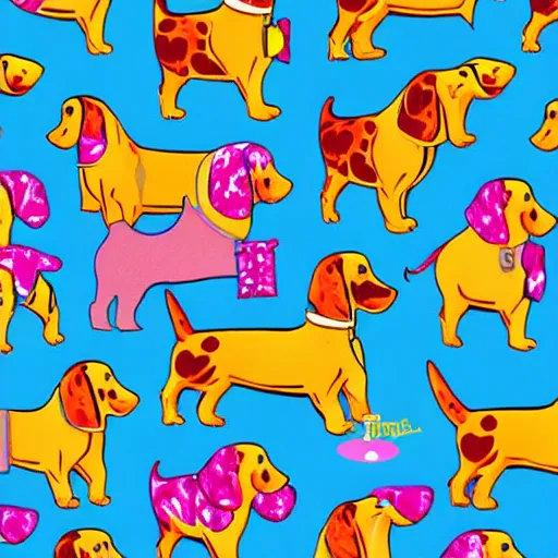 Prompt: lisa frank, mcbess illustration dachshund