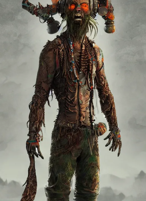 Image similar to detailed full body concept art, illustration matte painting, Rob Zombie pilot in full intricate colorful clothing, ultra detailed, digital art, octane render, 4K, dystopian, micro details