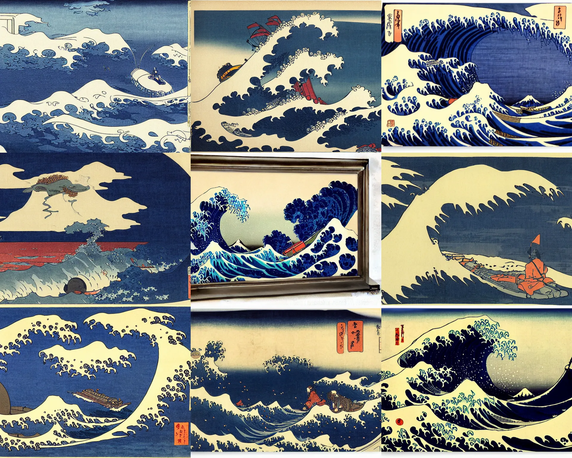 Prompt: A submarine by Hokusai