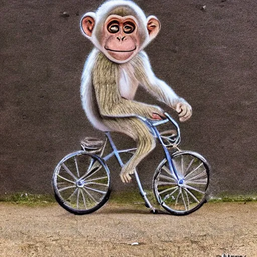 Image similar to a monkey riding a bike by francesca filomena