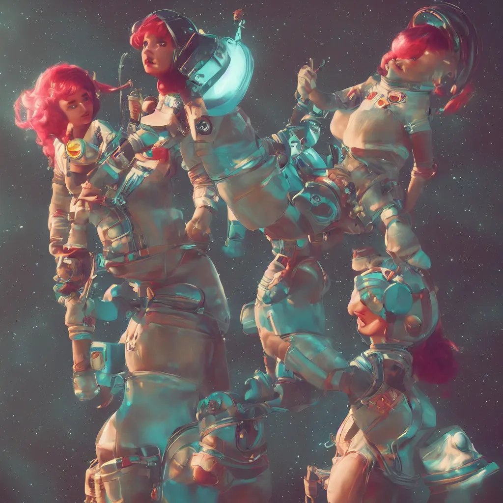 Image similar to retro space girl fairy cosmonaut, unreal engine, artstation