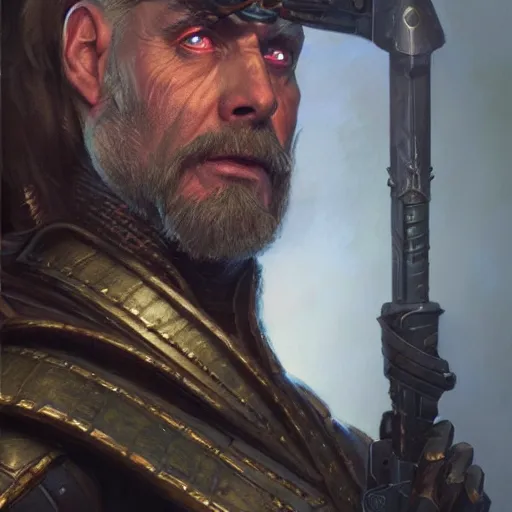 Image similar to the doomslayer as a realistic d & d fantasy character, closeup portrait art by donato giancola and greg rutkowski, vintage retro, realistic face, digital art, trending on artstation, symmetry!!