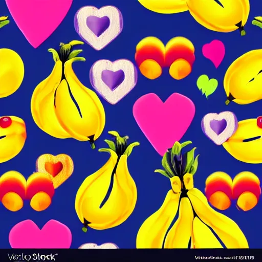 Image similar to colorful bananas and eyes and hearts seamless pattern