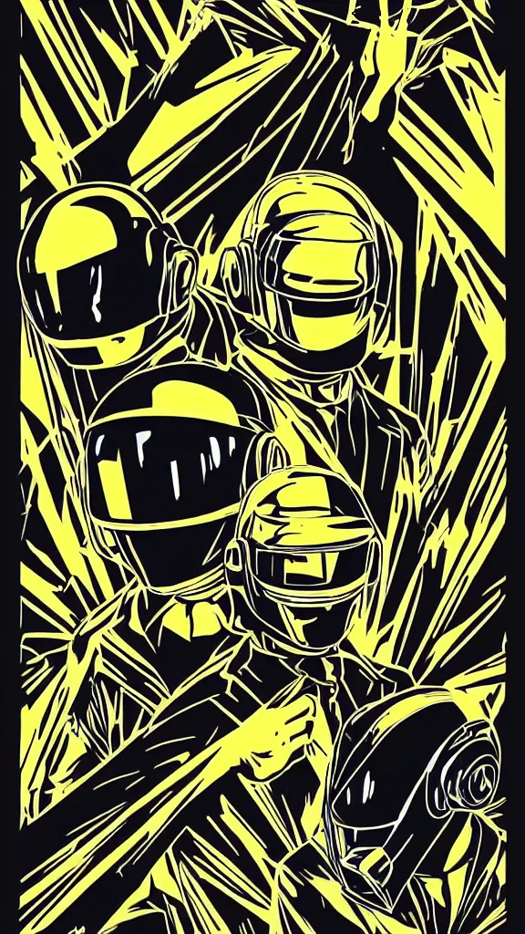 Image similar to Daft Punk logo by mcbess, full colour print, Techno concert advert, DAFT PUNK CONCERT 24 Aout 2022