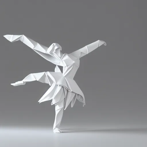 Prompt: a origami dancer in white paper, 3 d render, ultra - detailed, on white background, studio shot