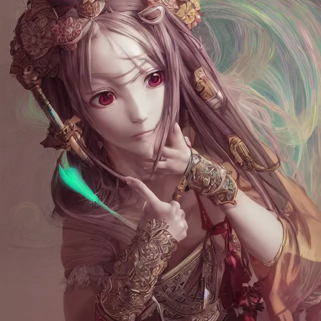 Image similar to studio portrait of neutral good colorful female cleric bard healer as absurdly beautiful, elegant, young sensual anime girl, ultrafine hyperrealistic detailed face illustration by kim jung gi, irakli nadar, intricate linework, sharp focus, bright colors, matte, octopath traveler, final fantasy, unreal engine highly rendered, global illumination, radiant light, intricate environment