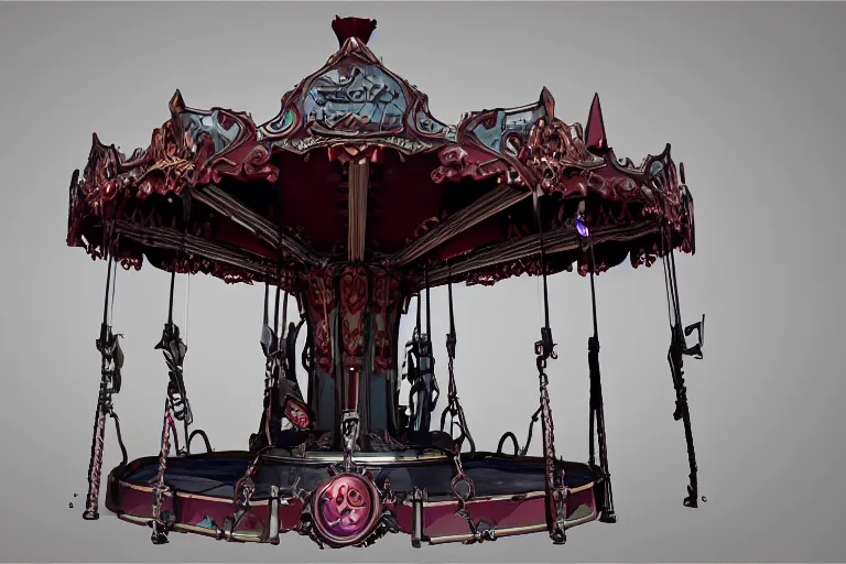 Image similar to 3d sculpt of an evil ironwork carousel, artstaton, League of Legends, red dead redemption2, overwatch, digital illustration