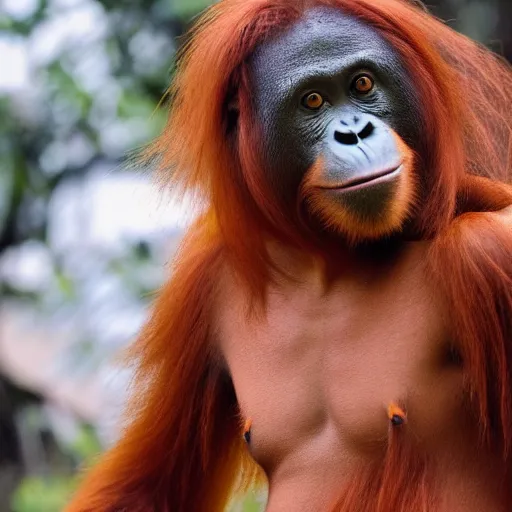 Prompt: an orangutang with long blonde hair,